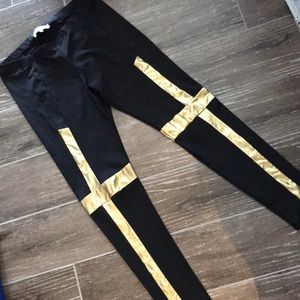 Charlotte Russe black spandex leggings w gold lamé